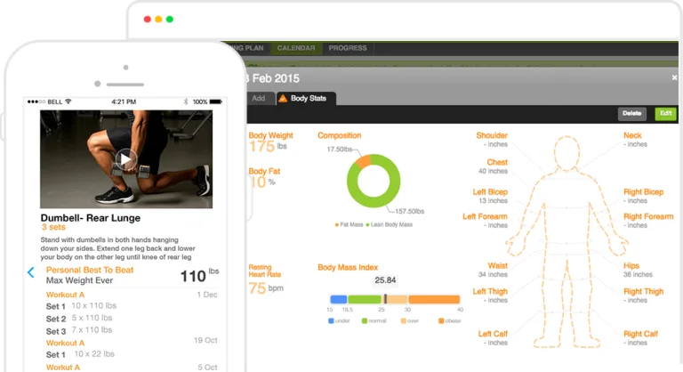 Features of Online Training dashboard, showing the progress of your customized fitness regiment